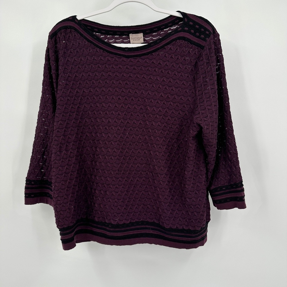 Chicos Easywear Womens Office Career Top Size 2 US L Plum Modest Academia